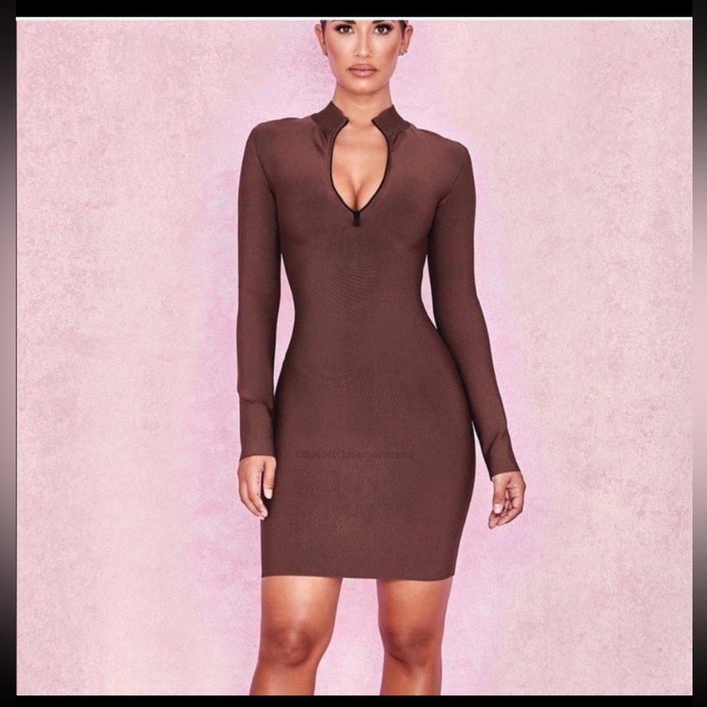House of CB London Lana Long Sleeve Mulberry Bandage Mini Dress
